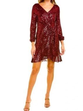 NANETTE LEOPORE BURGUNDY SEQUIN WRAP DRESS SIZE 4 NEW WITH TAGS
